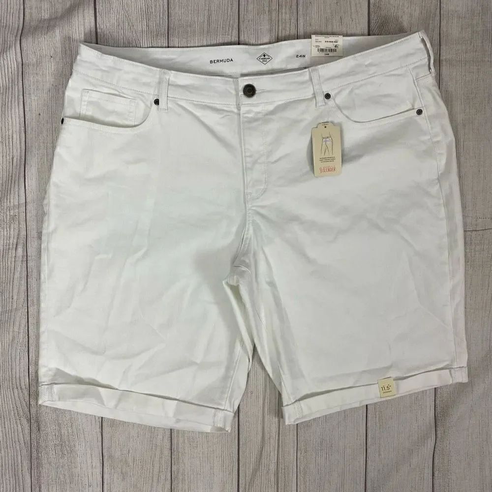 St Johns Bay women plus 24W mid rise secretly slender Bermuda shorts white